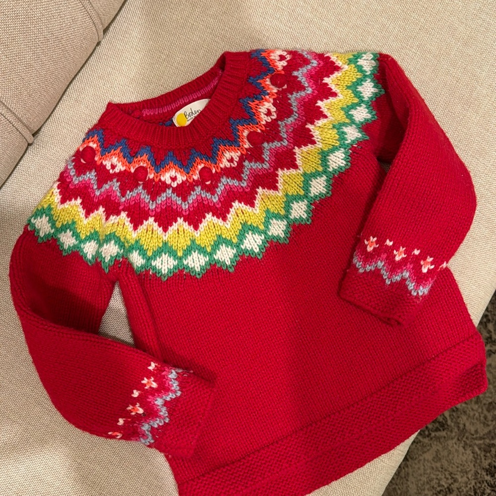 Mini Boden Red Sweater with Multicolor Pattern